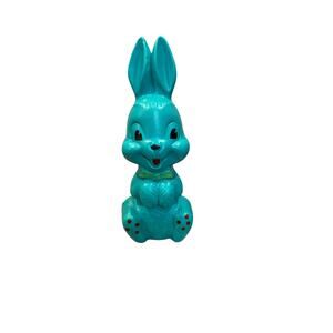 Vintage Blow mold Turquoise Blue BUNNY Rabbit Bank Toy 1950s